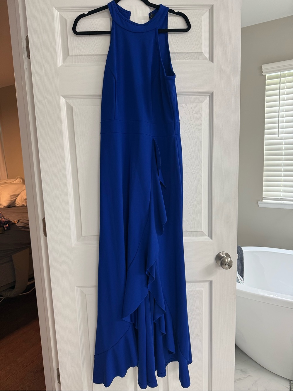 Royal Blue Halter Ruffle Maxi Dress